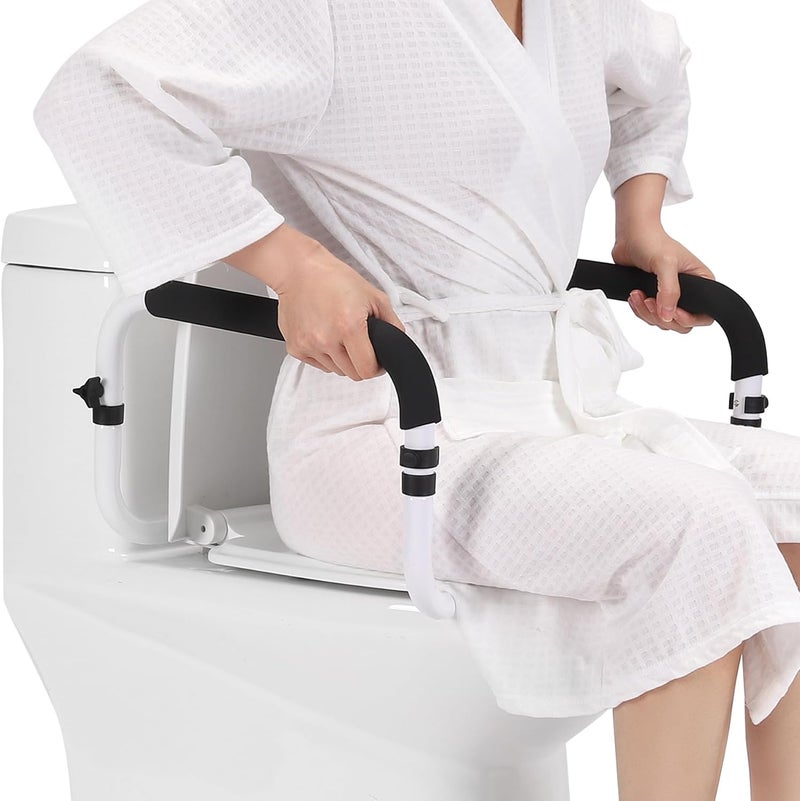 henkoi Toilet Safety Rail, Safety Frame for Toilet Seat, Toilet Grab Bar with Adjustable Width for Seniors Supports 350lbs (Black and White) - Image 1